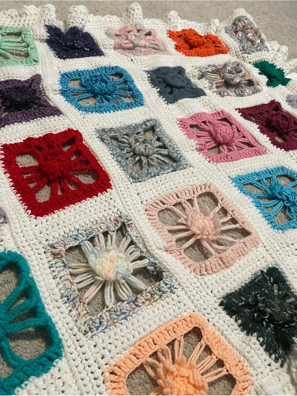 Handmade Multicolor Crochet Granny Square Throw Blanket